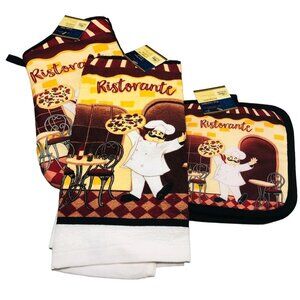 Home collection set of 2 pot holders 1 oven mitt 1kitchen towel Linge READ new